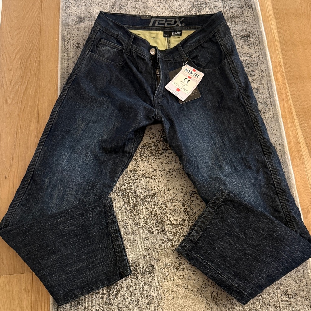 NWT REAX 215 Motorcycle Blue  Straight Jeans SAS-TEC with knee pads sz36-32
